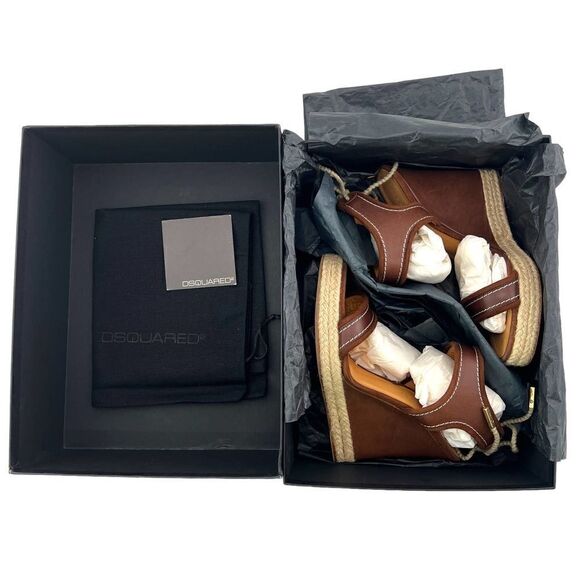 New DSQUARED2 Women US 8 Shoes Brown Leather Sandals Back Laced Platform Wedge - Picture 9 of 17